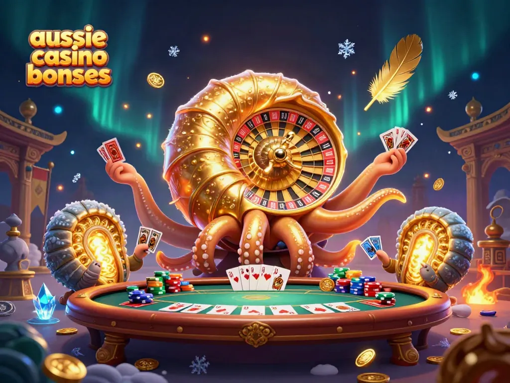 Experience aussie casino bonuses with our vibrant 3D illustration featuring an ancient nautilus and glowing companions.