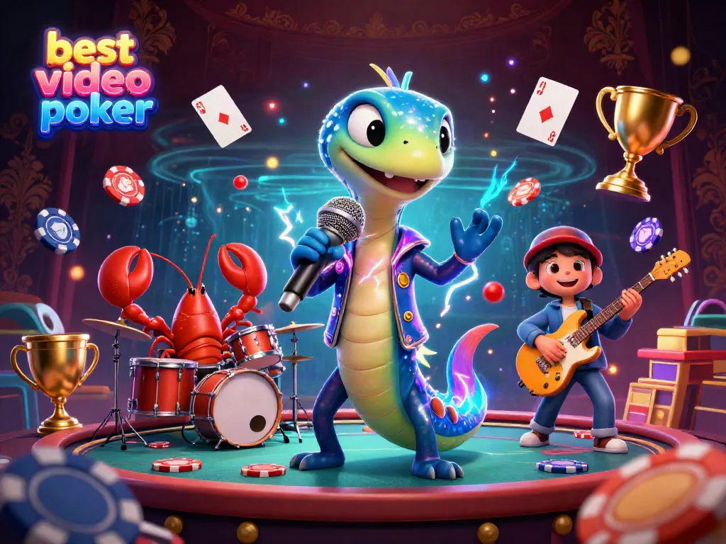 Experience the thrill of the best video poker game with a vibrant underwater casino scene featuring animated characters and dynamic elements.